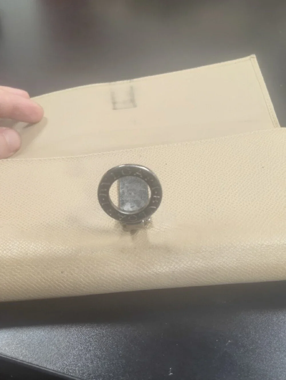 Bulgari Bvlgari Light Beige Creameather Continental Wallet with Silver Logo Ring